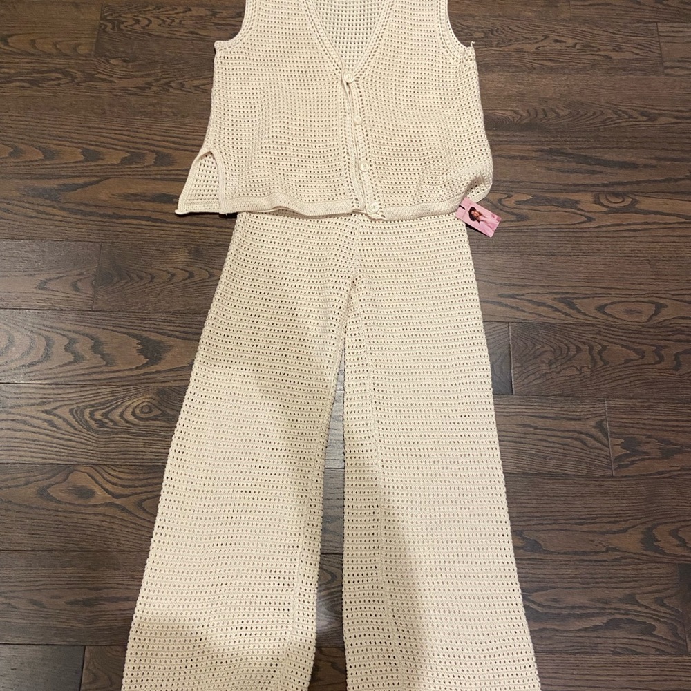 Sincerely Jules Cream Crochet Vest and pants
